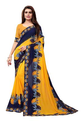 Yellow embroidered georgette saree with blouse 1