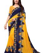 Yellow embroidered georgette saree with blouse