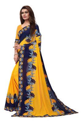 Yellow embroidered georgette saree with blouse 2