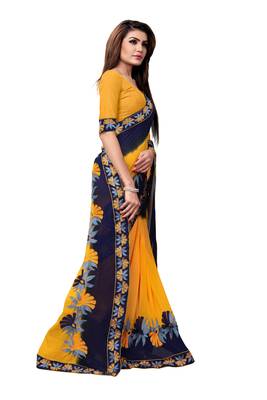 Yellow embroidered georgette saree with blouse 3