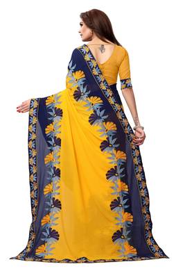 Yellow embroidered georgette saree with blouse 4