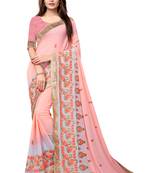 Peach embroidered georgette saree with blouse