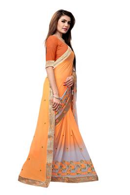 Orange embroidered georgette saree with blouse 3