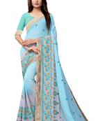 Blue embroidered georgette saree with blouse