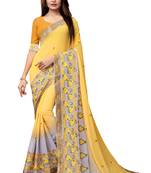 Yellow embroidered georgette saree with blouse