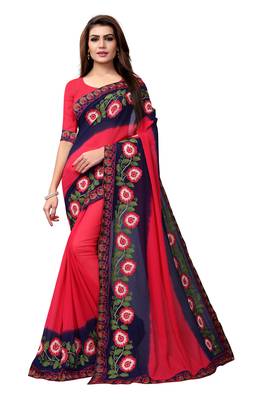 Pink embroidered georgette saree with blouse 1