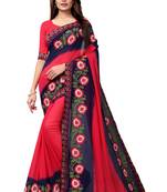 Pink embroidered georgette saree with blouse
