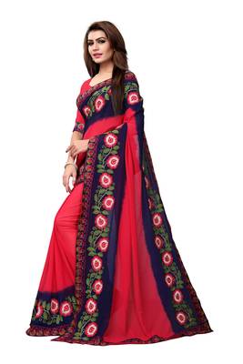 Pink embroidered georgette saree with blouse 2