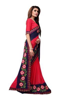 Pink embroidered georgette saree with blouse 3