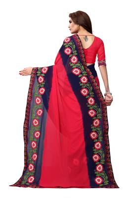 Pink embroidered georgette saree with blouse 4