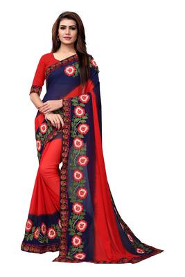 Red embroidered georgette saree with blouse 1