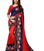Red embroidered georgette saree with blouse