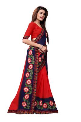 Red embroidered georgette saree with blouse 3