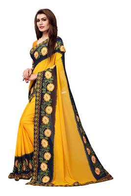 Yellow embroidered georgette saree with blouse 2