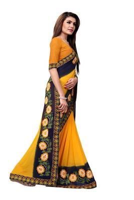 Yellow embroidered georgette saree with blouse 3