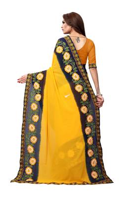 Yellow embroidered georgette saree with blouse 4