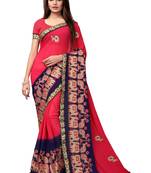 Pink embroidered georgette saree with blouse