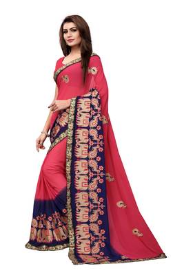 Pink embroidered georgette saree with blouse 2