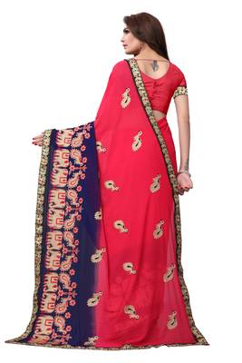 Pink embroidered georgette saree with blouse 4