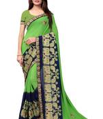 Green embroidered georgette saree with blouse