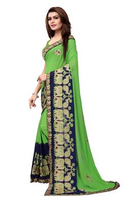 Green embroidered georgette saree with blouse 2