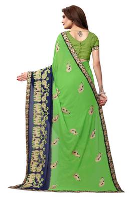 Green embroidered georgette saree with blouse 3