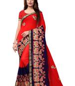 Red embroidered georgette saree with blouse