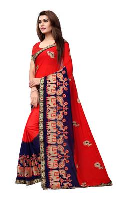 Red embroidered georgette saree with blouse 2