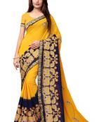 Yellow embroidered georgette saree with blouse