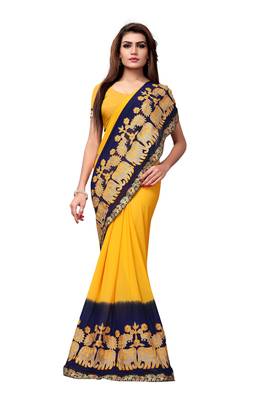 Yellow embroidered georgette saree with blouse 5