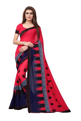Pink embroidered georgette saree with blouse 1