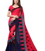 Pink embroidered georgette saree with blouse