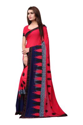 Pink embroidered georgette saree with blouse 2