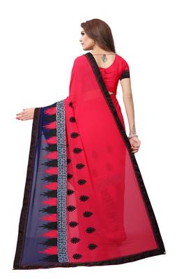 Pink embroidered georgette saree with blouse 3