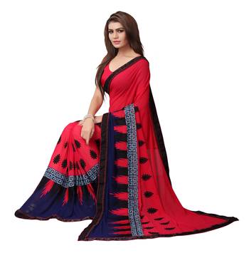 Pink embroidered georgette saree with blouse 4