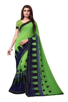 Green embroidered georgette saree with blouse 1