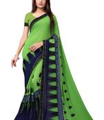 Green embroidered georgette saree with blouse