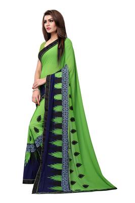 Green embroidered georgette saree with blouse 2