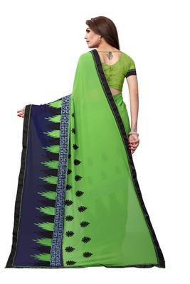 Green embroidered georgette saree with blouse 3