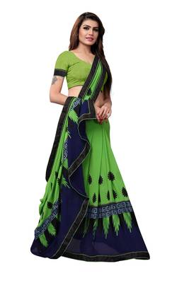 Green embroidered georgette saree with blouse 4