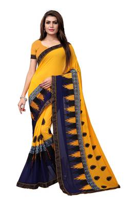 Mustard embroidered georgette saree with blouse 1