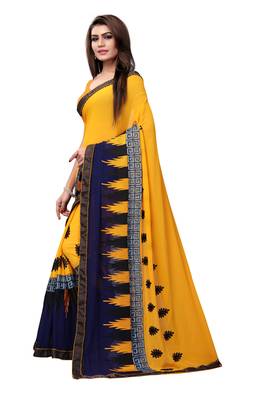 Mustard embroidered georgette saree with blouse 2