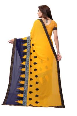 Mustard embroidered georgette saree with blouse 3