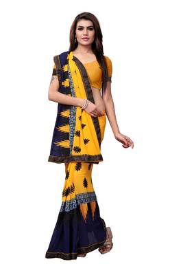 Mustard embroidered georgette saree with blouse 5