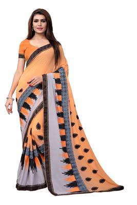 Orange embroidered georgette saree with blouse 1