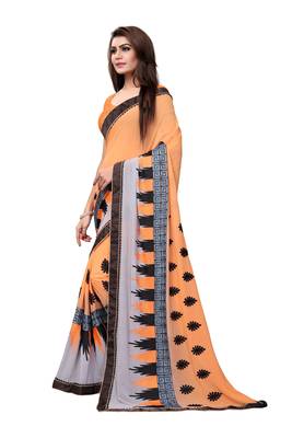 Orange embroidered georgette saree with blouse 2