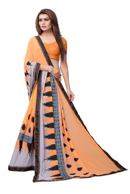 Orange embroidered georgette saree with blouse 5
