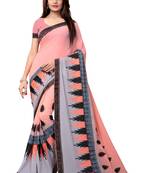 Peach embroidered georgette saree with blouse