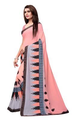 Peach embroidered georgette saree with blouse 2