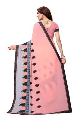 Peach embroidered georgette saree with blouse 3